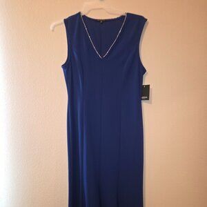 Gorgeous NEW Blue Marina Sz L Sleeveless Evening Gown with Rhinestone Trim